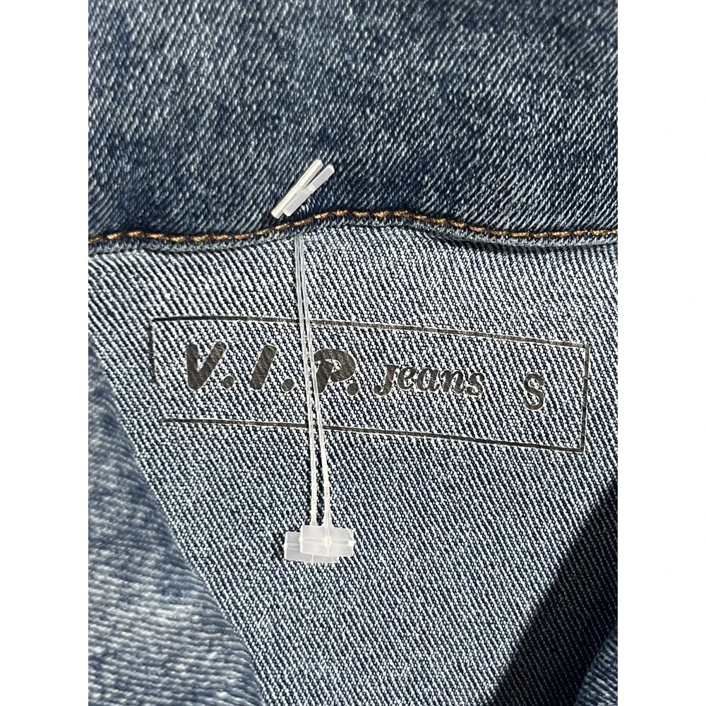 V.I.P. Jeans Girls Distressed Denim Jacket Size S Blue Button Front Frayed‎ Hem